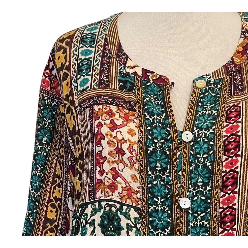 J. Jill Mixed Baroque Patchwork Button Front Top … - image 3